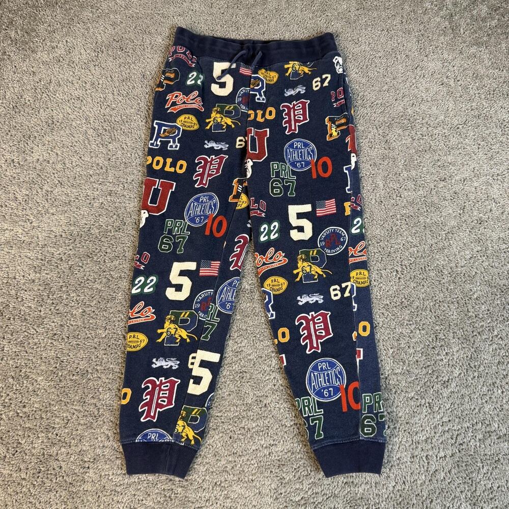 Polo Ralph Lauren Sweatpants Boys M Blue AOP Collegiate Fleece Jogger